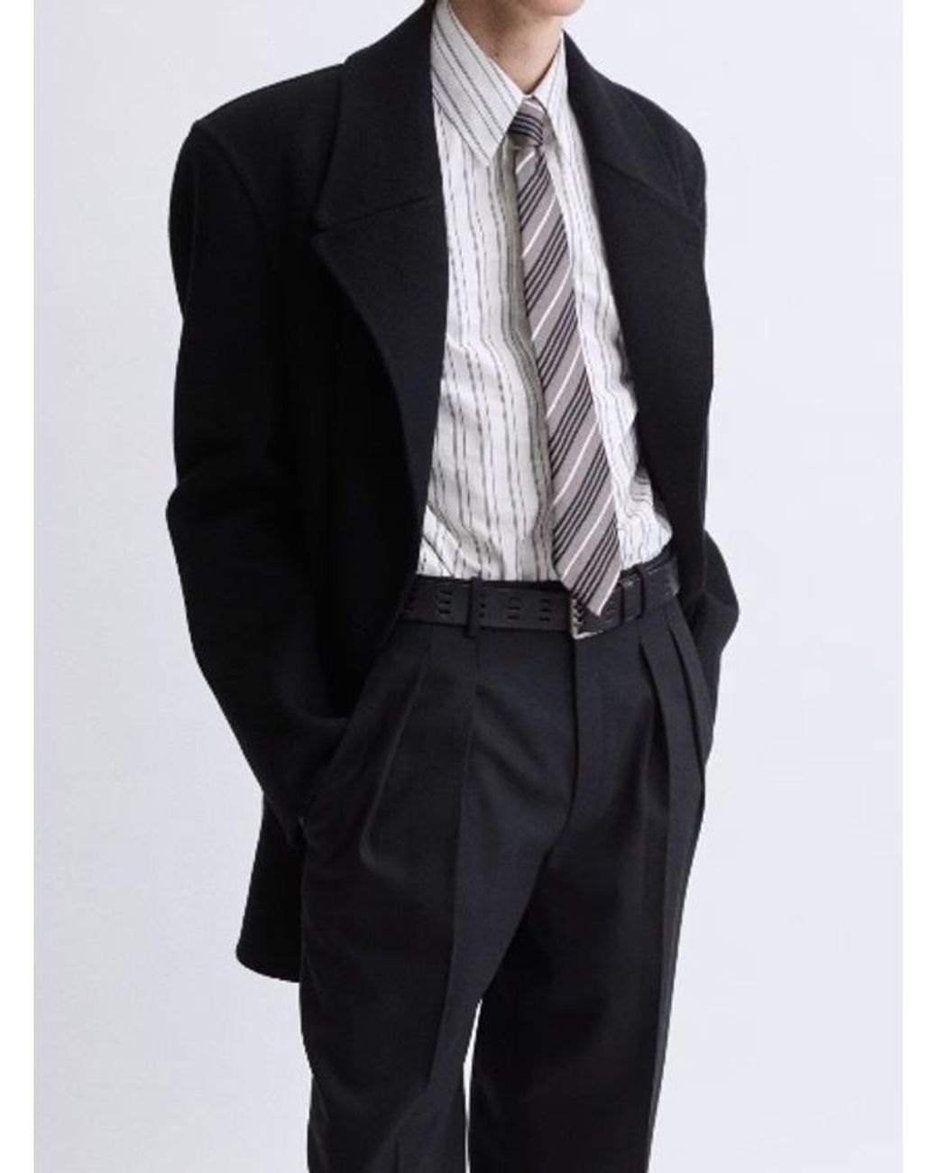 Saint Laurent Black Double-Breasted Long-Sleeved Peacoat for men