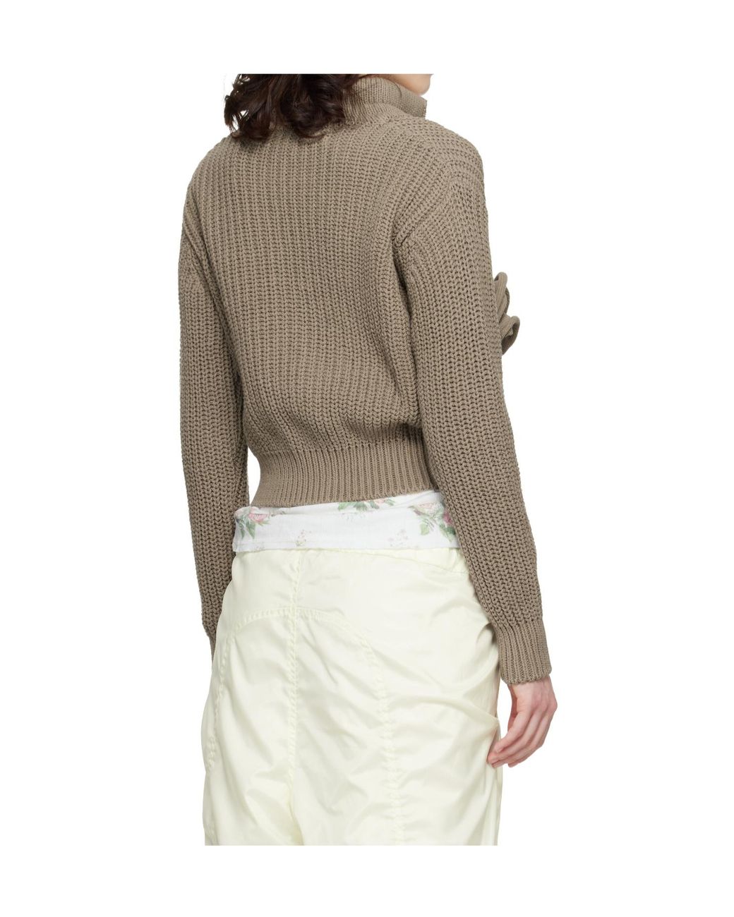 OPEN YY Natural Appliqué Knitted Zip-Up Sweater