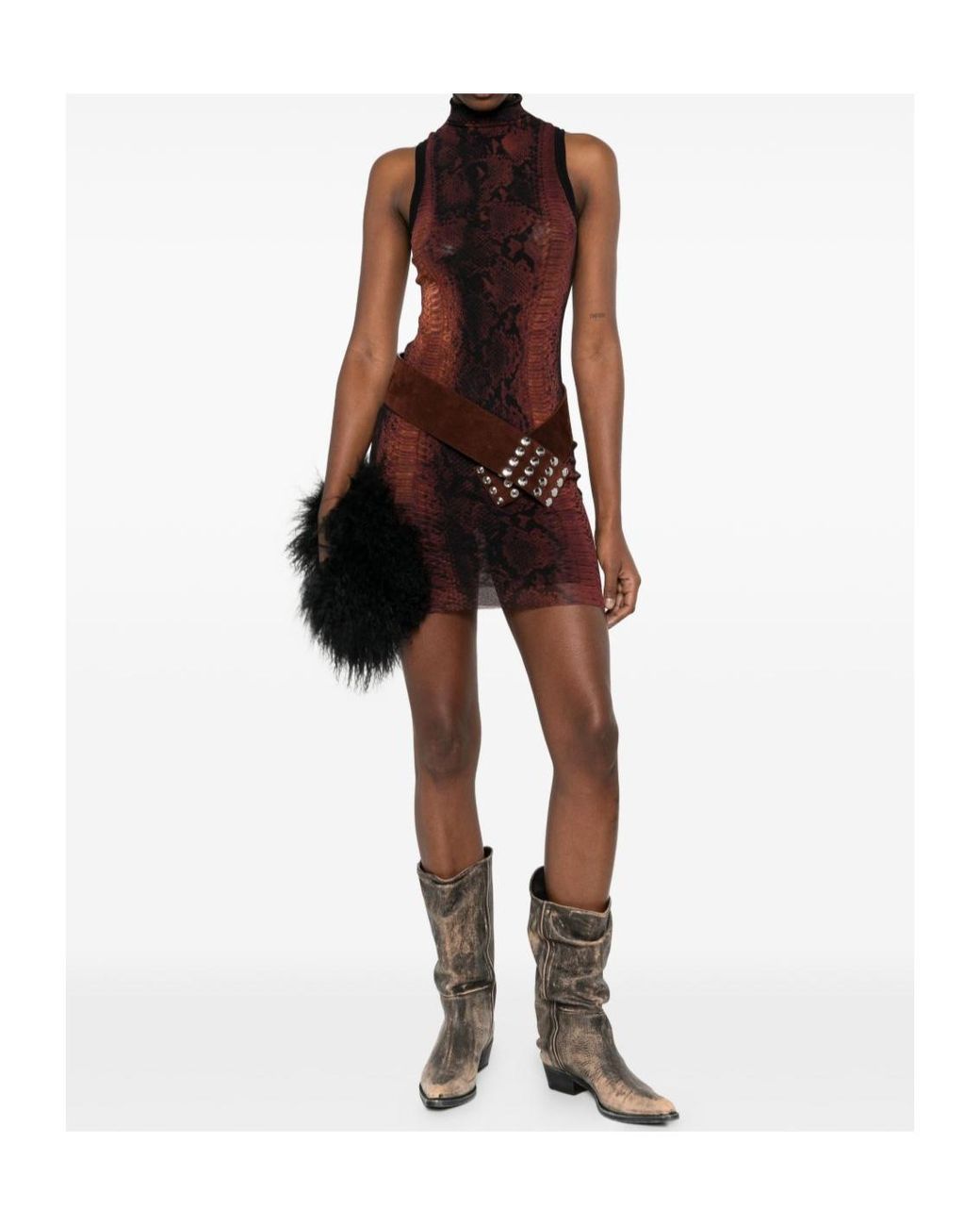 Jean Paul Gaultier Purple Snakeskin High-Neck Mini Dress