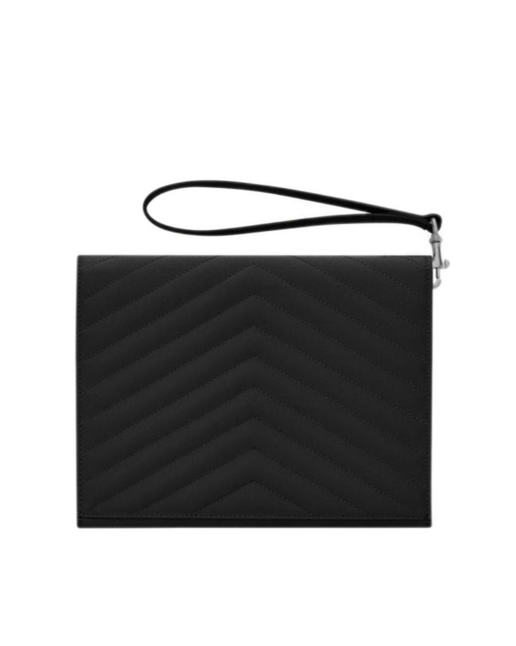 Saint Laurent Black Logo-Plaque Chevron-Quilt Clutch Bag