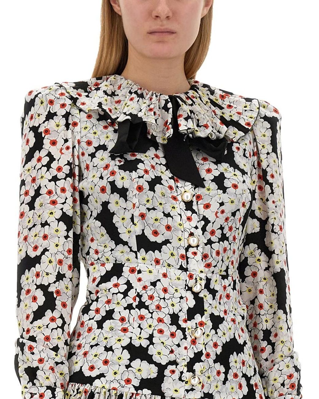 Alessandra Rich Multicolor Daisy-Printed Pleated Dress