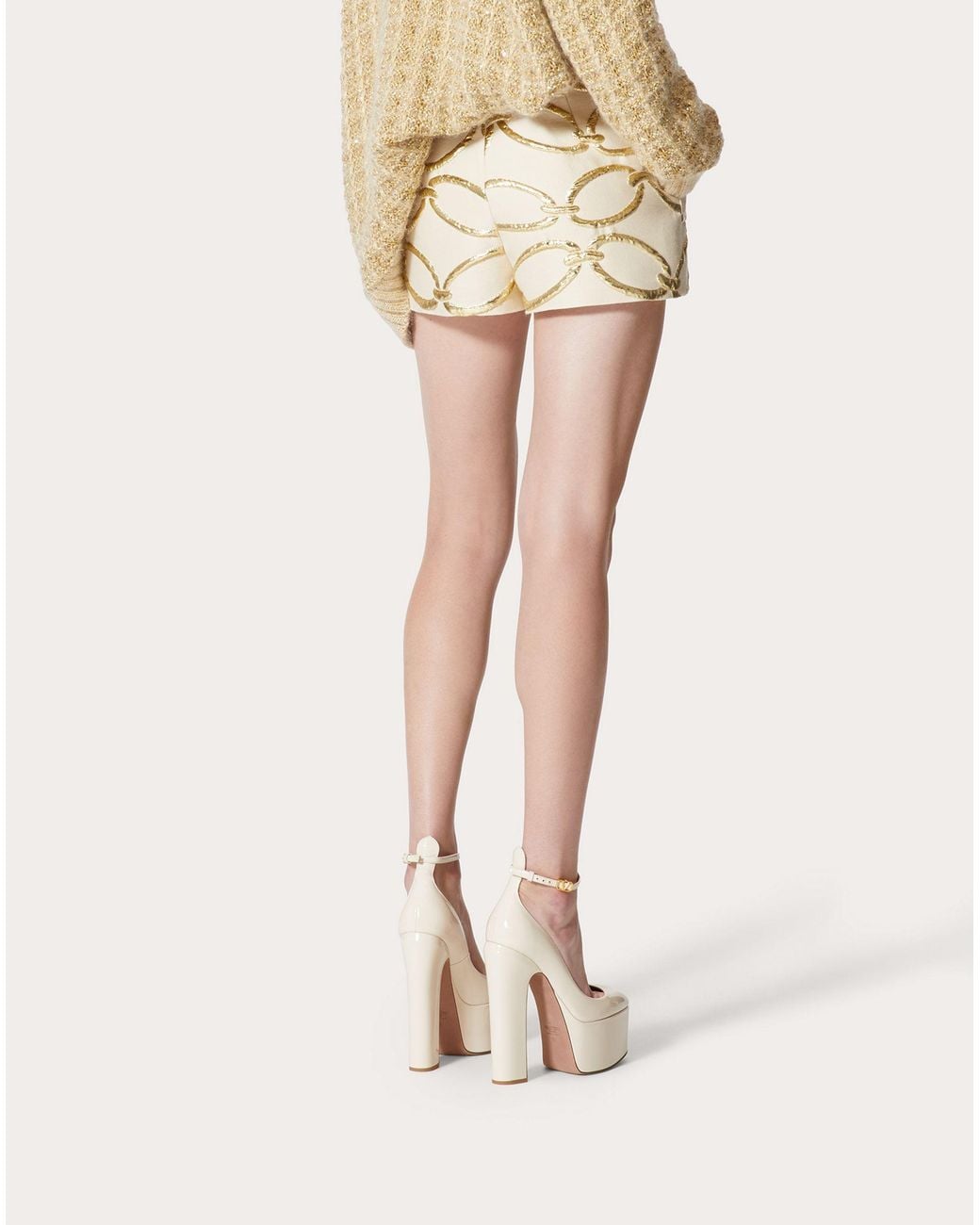 Valentino Metallic High-Waist Brocade Shorts