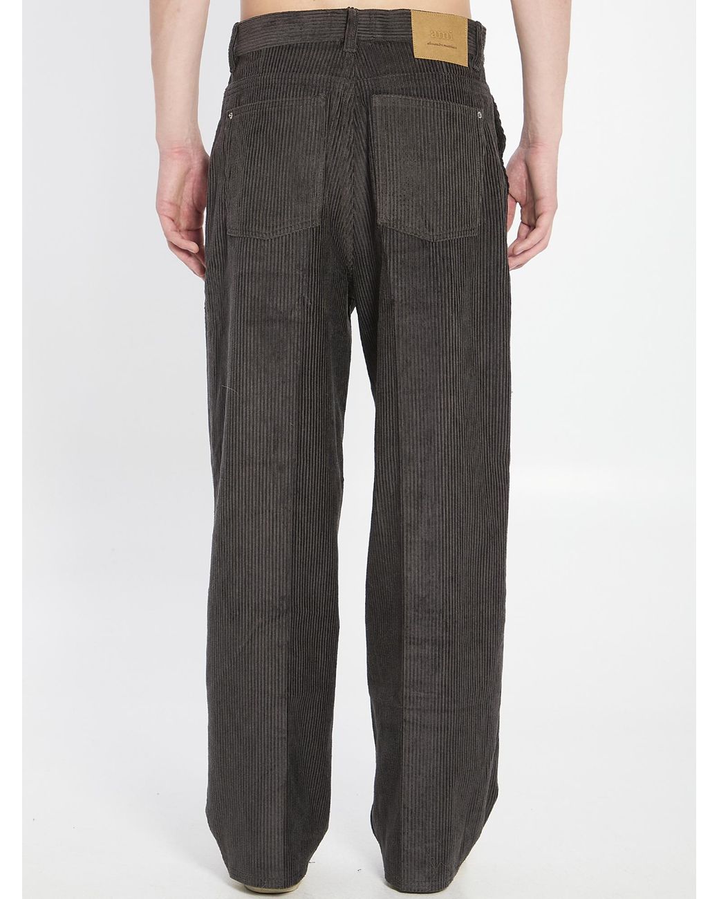 AMI Gray Wide Leg Corduroy Pants for men