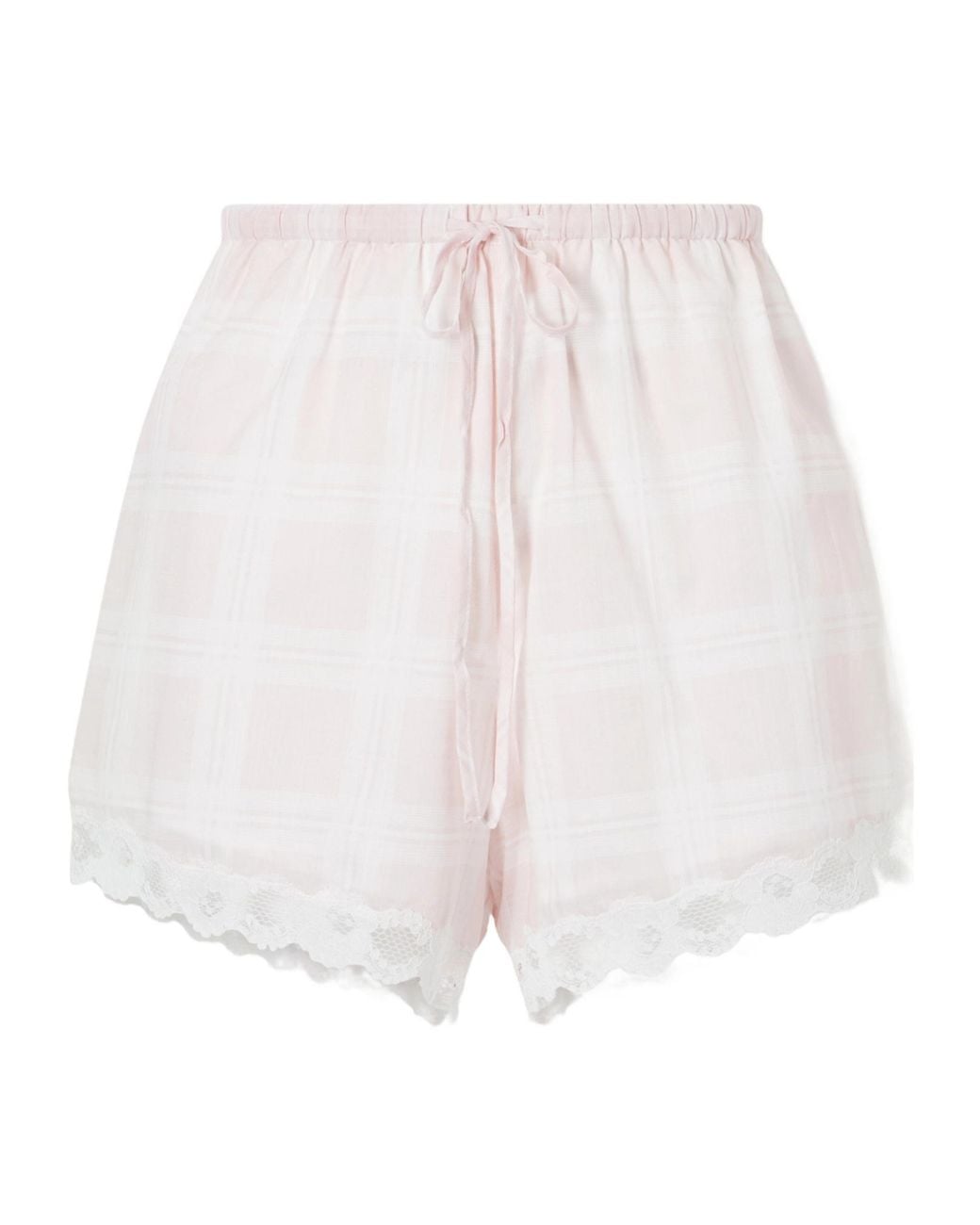 Posse White Marilyn Lace-Trimmed Checked Cotton Shorts