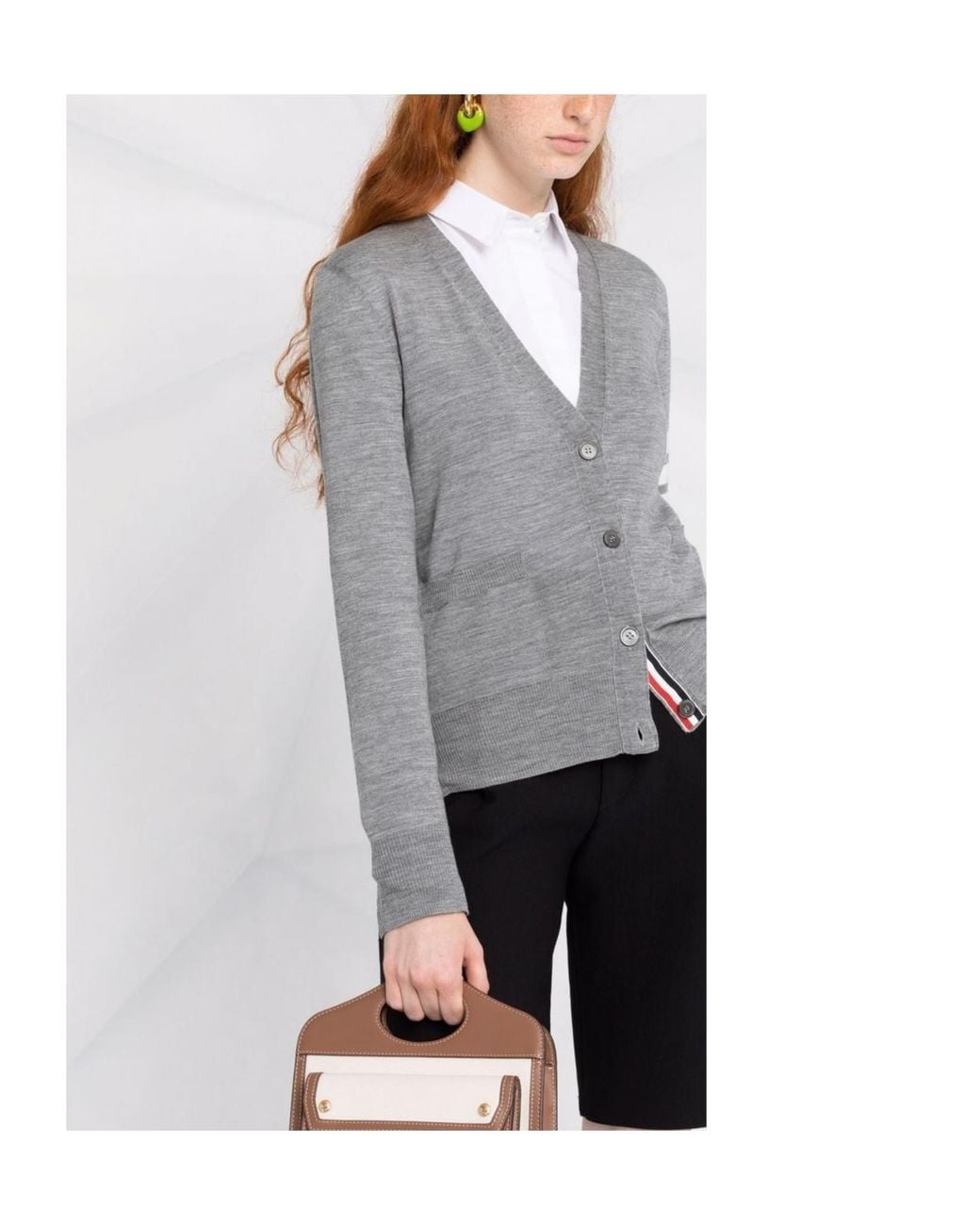 Thom Browne Gray 4 Bar V-Neck Cardigan