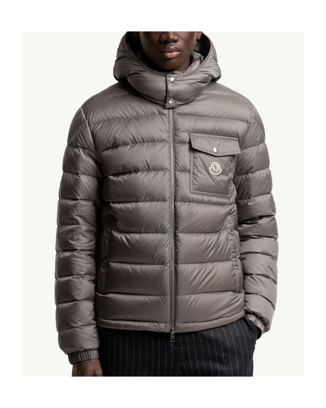 Moncler Gray Verith Hooded Zip-Up Short Puffer Jacket for men