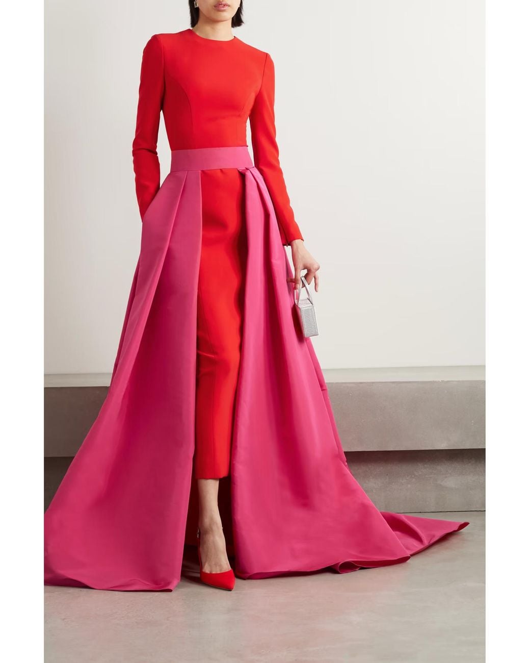 Carolina Herrera Red Convertible Color-Blocked Dress