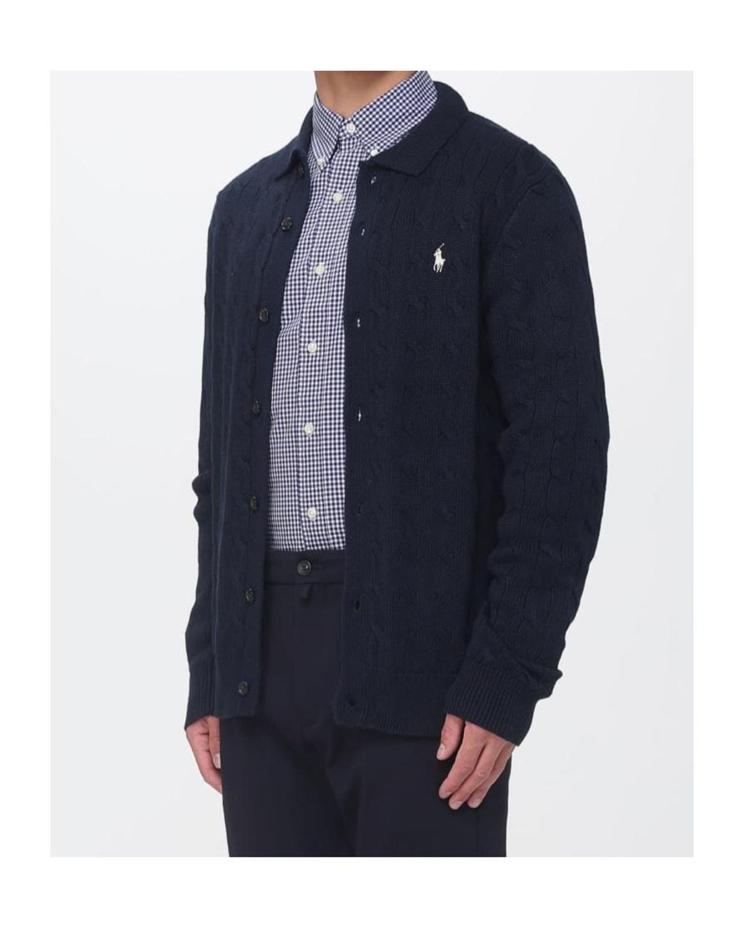 Polo Ralph Lauren Blue Cable Knit Logo Cardigan for men