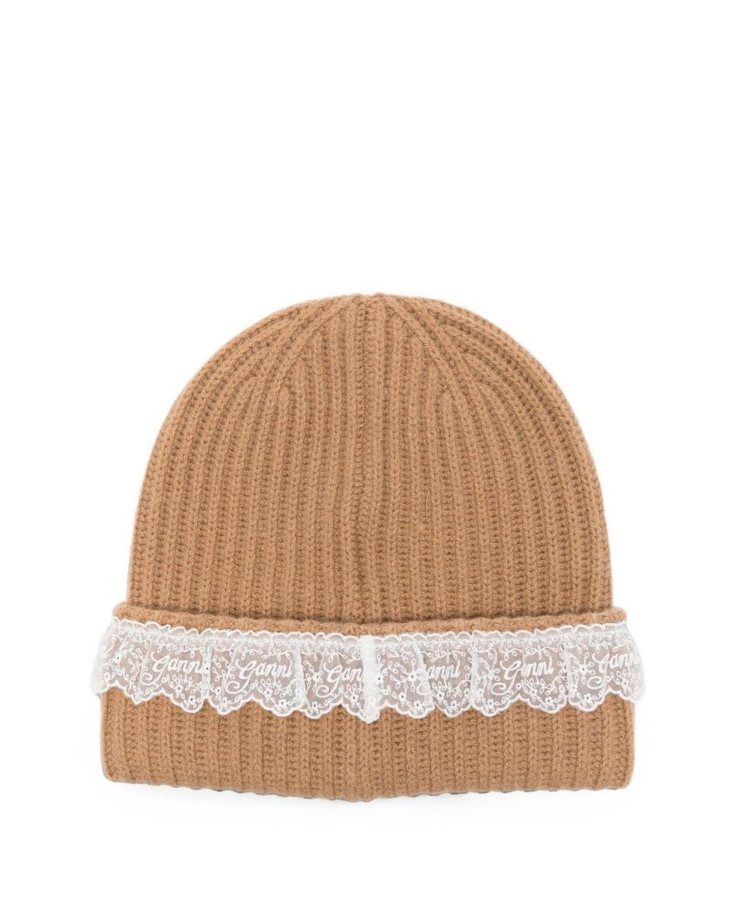 Ganni Natural Tigers Eye Lace Trim Beanie Hat