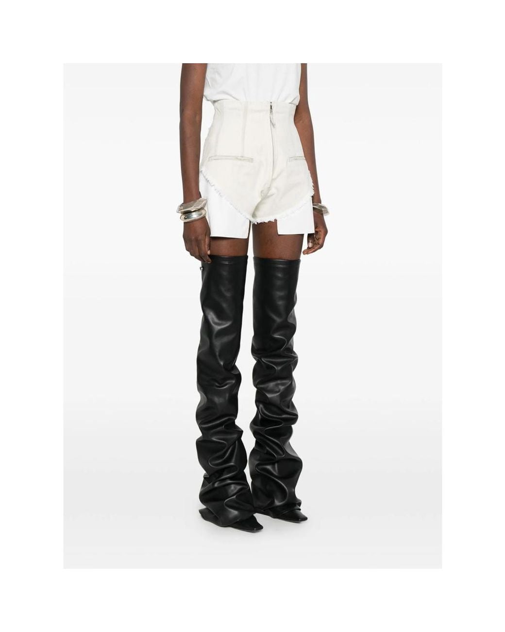 Rick Owens White Frayed Hem Zipped Shorts