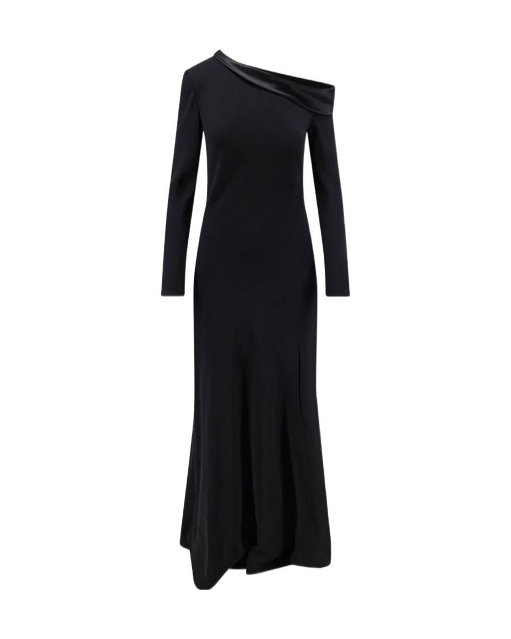 Alberta Ferretti Black One-Shoulder Satin Gown