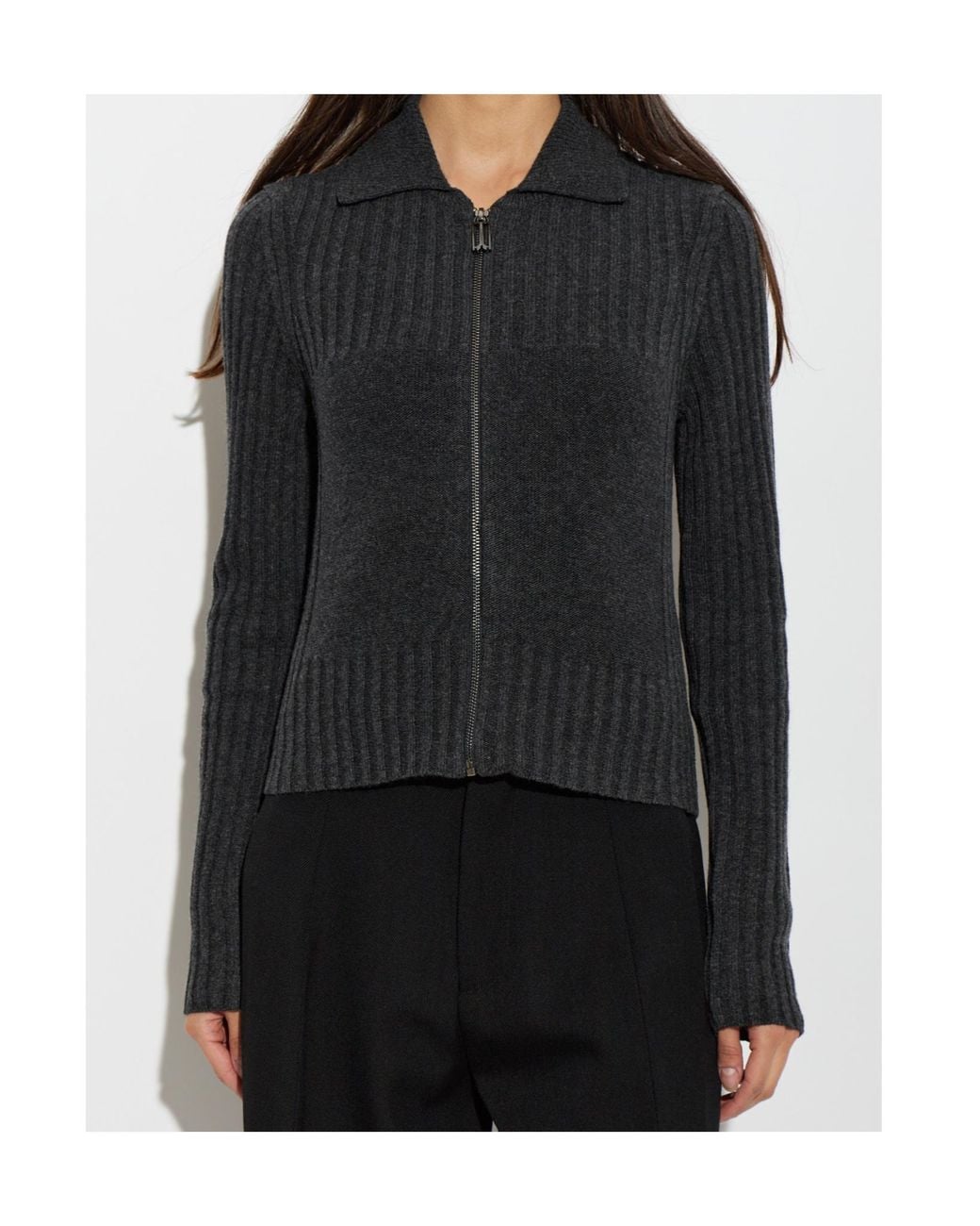 Victoria Beckham Black Ribbed Zip-Up Cardigan