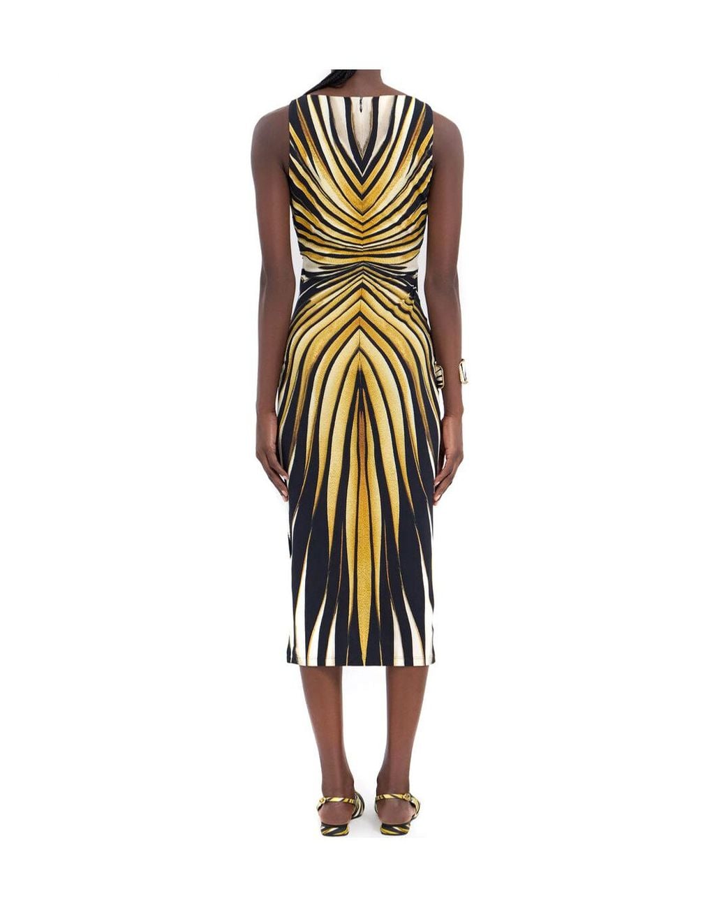 Roberto Cavalli Metallic Ray Of Print Midi Dress