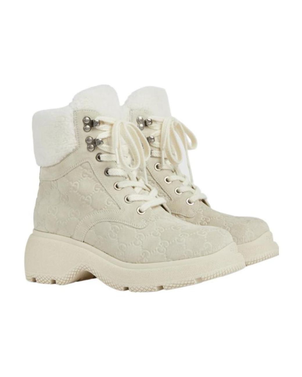 Gucci Natural Lace-Up Ankle Boots