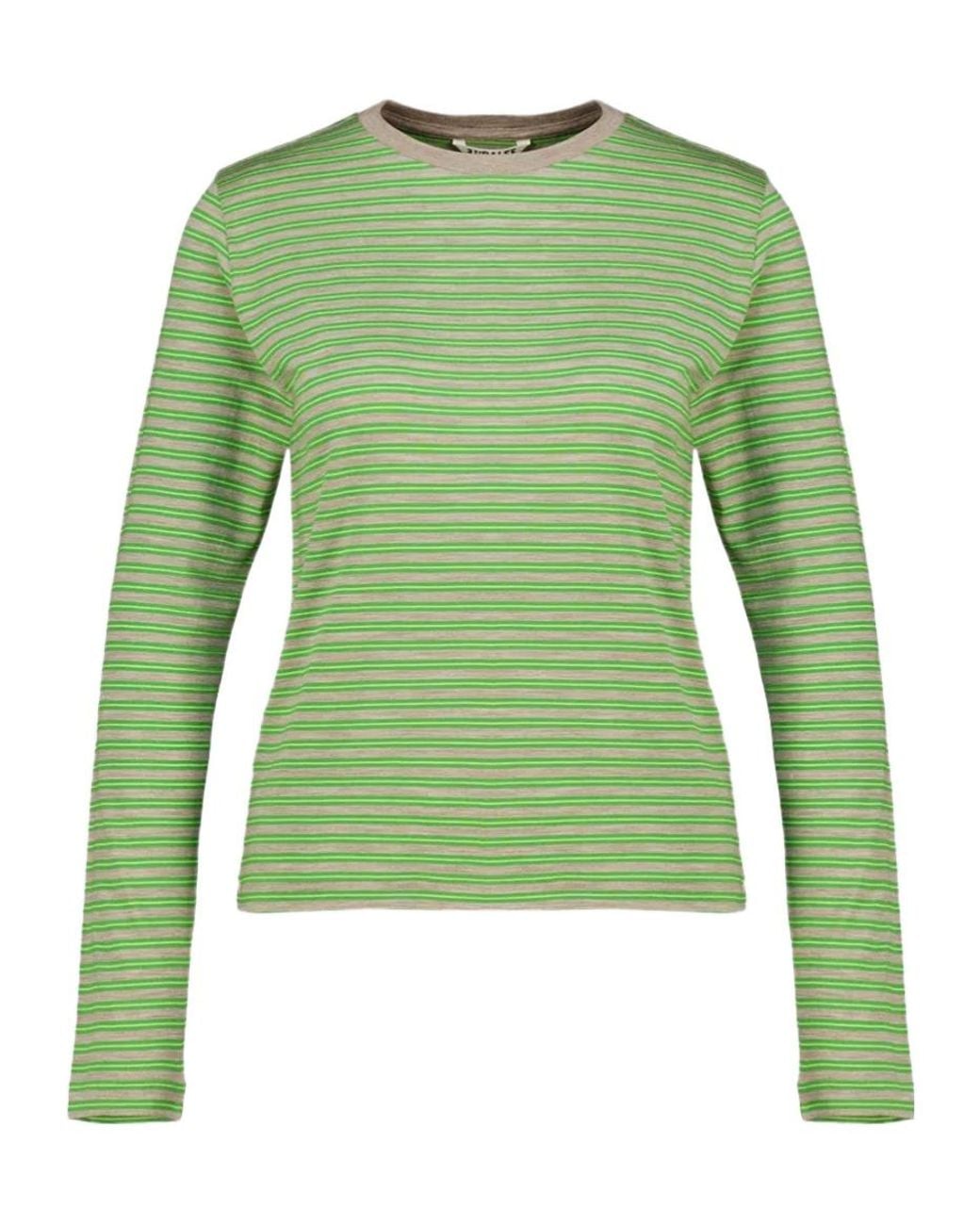 Auralee Green Striped Long-Sleeve T-Shirt
