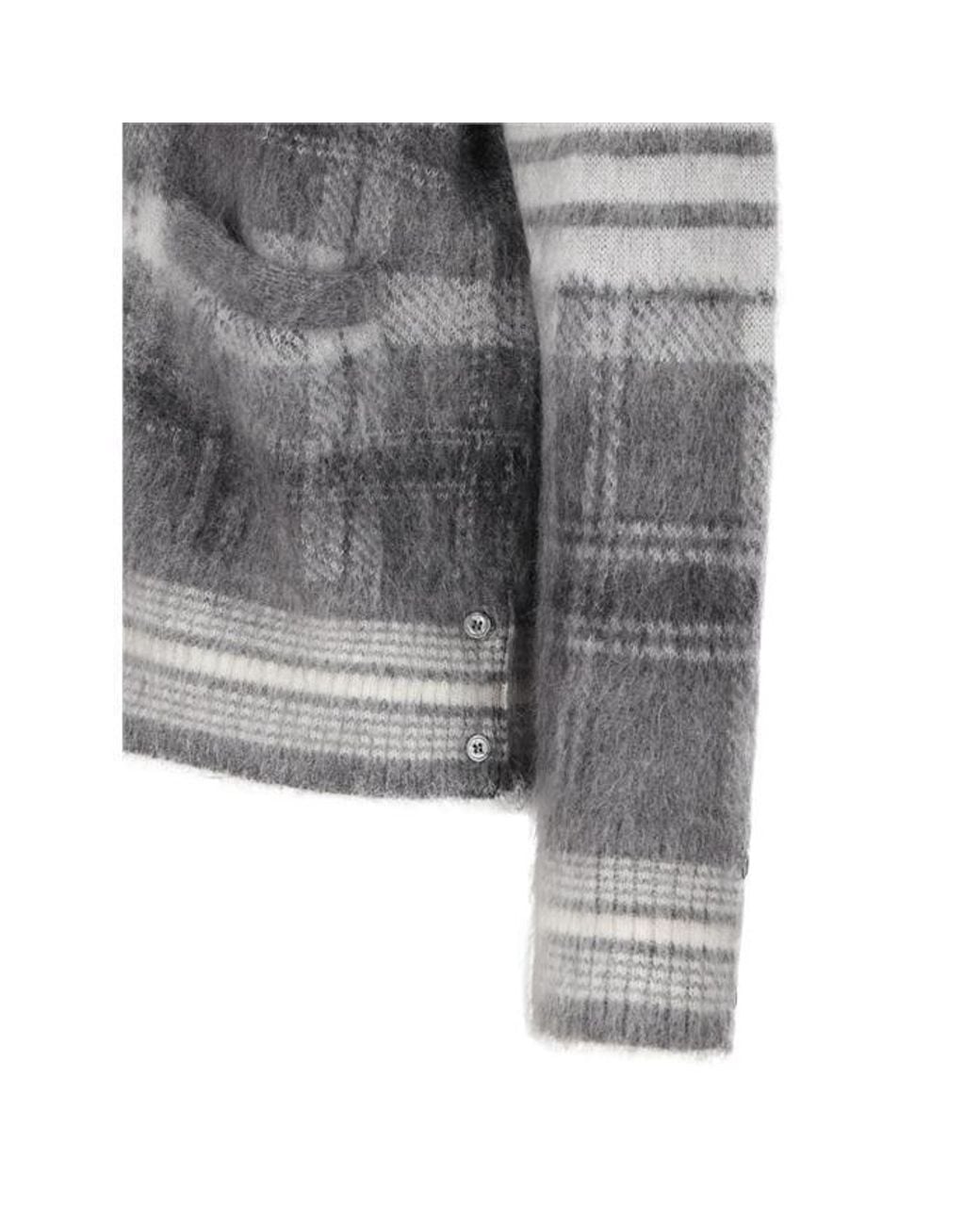 Thom Browne Gray Textured Tartan Pattern Cardigan for men