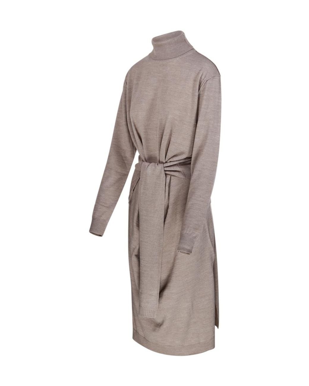 Lemaire Natural Trompe L'Oeil Turtleneck Belted Midi Dress