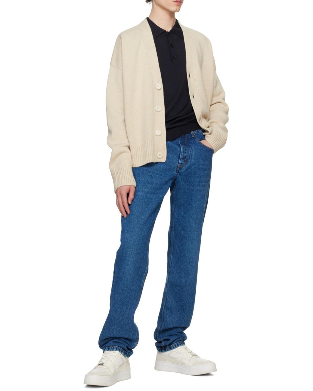 AMI Blue Mid-Rise Straight-Leg Jeans for men