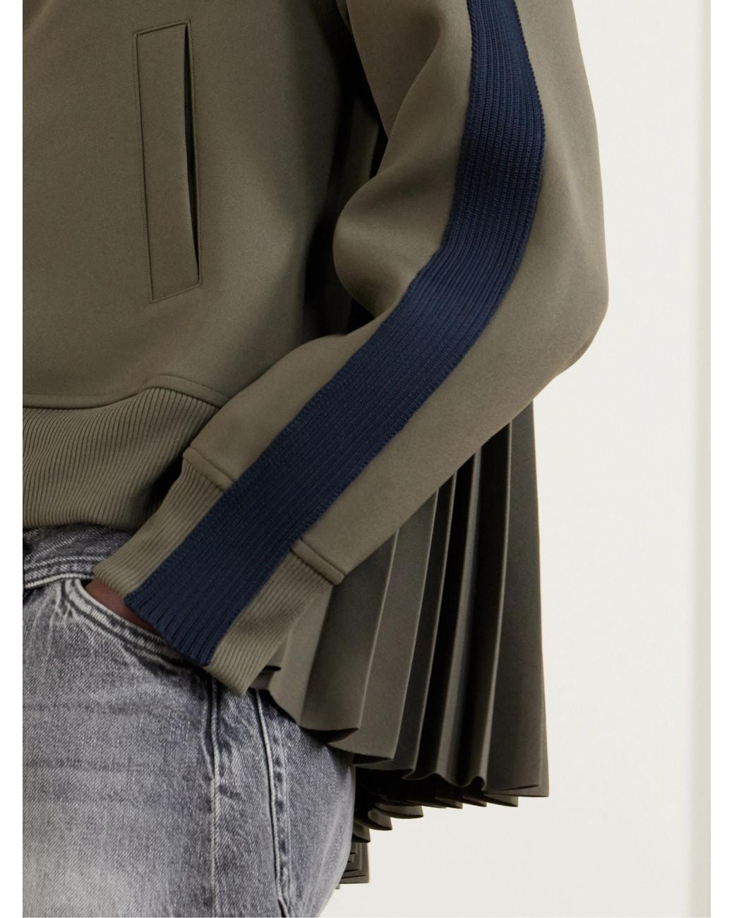 Sacai Green Pleated Tech-Jersey Blouson Jacket