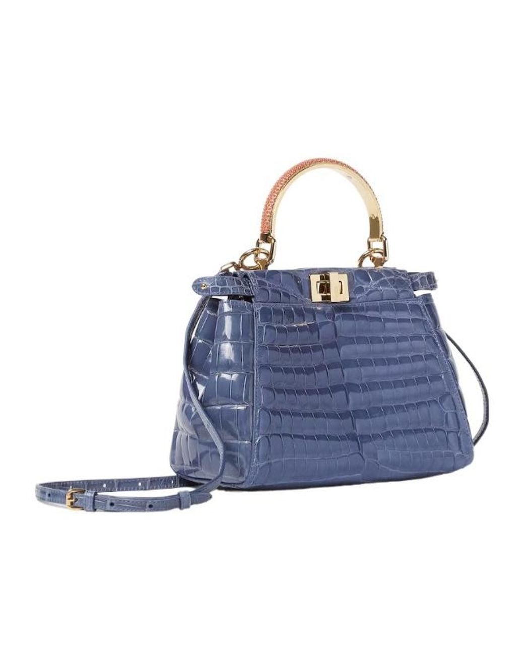 Fendi Blue Peekaboo Mini Crocodile Bag
