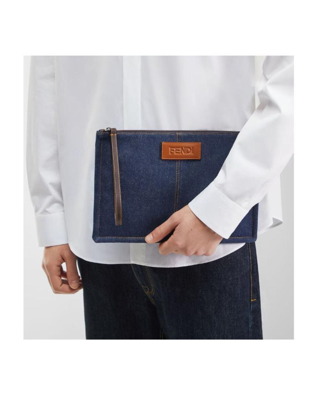 Fendi Blue Ff Medium Flat Pouch for men
