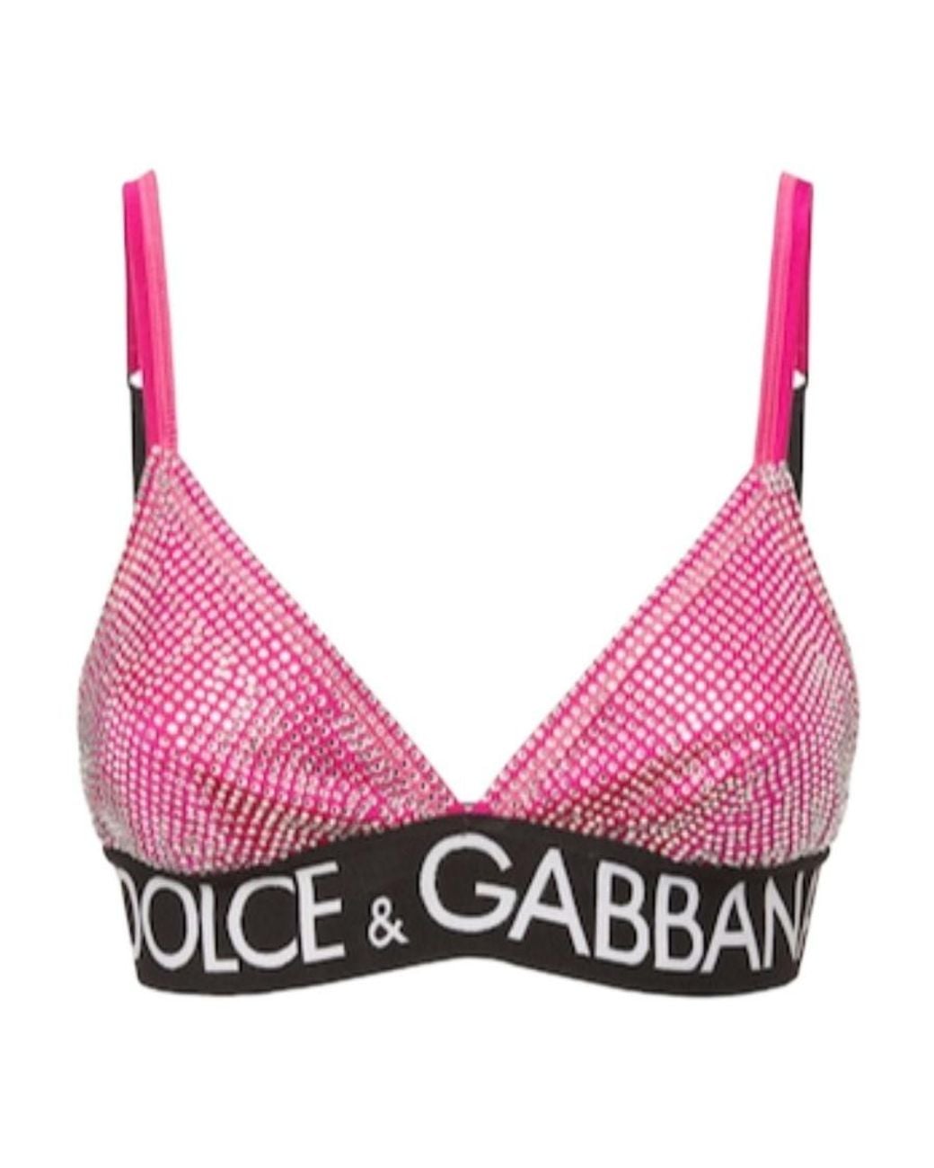 Dolce & Gabbana Pink Logo Jersey Triangle Bra Underwear
