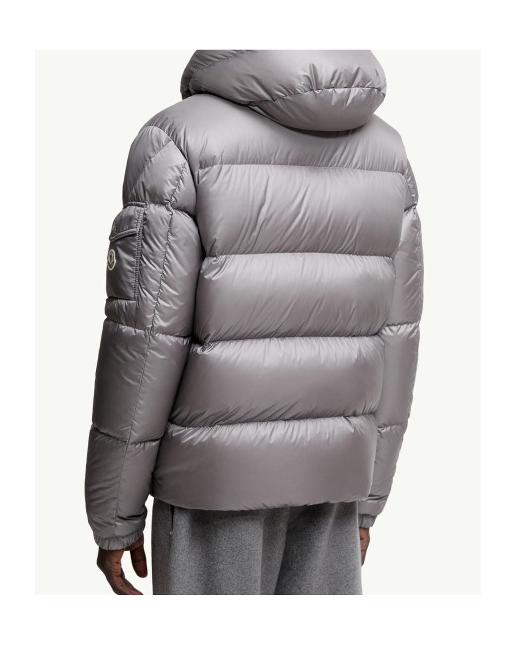 Moncler Gray Logo Patch Hooded Puffer Jacket for men
