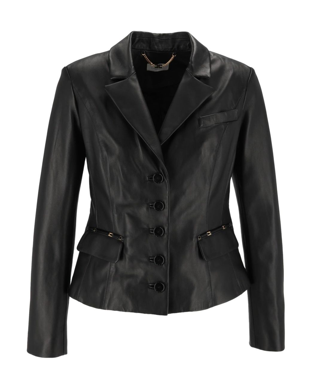 Elisabetta Franchi Black Logo Detailed Leather Jacket