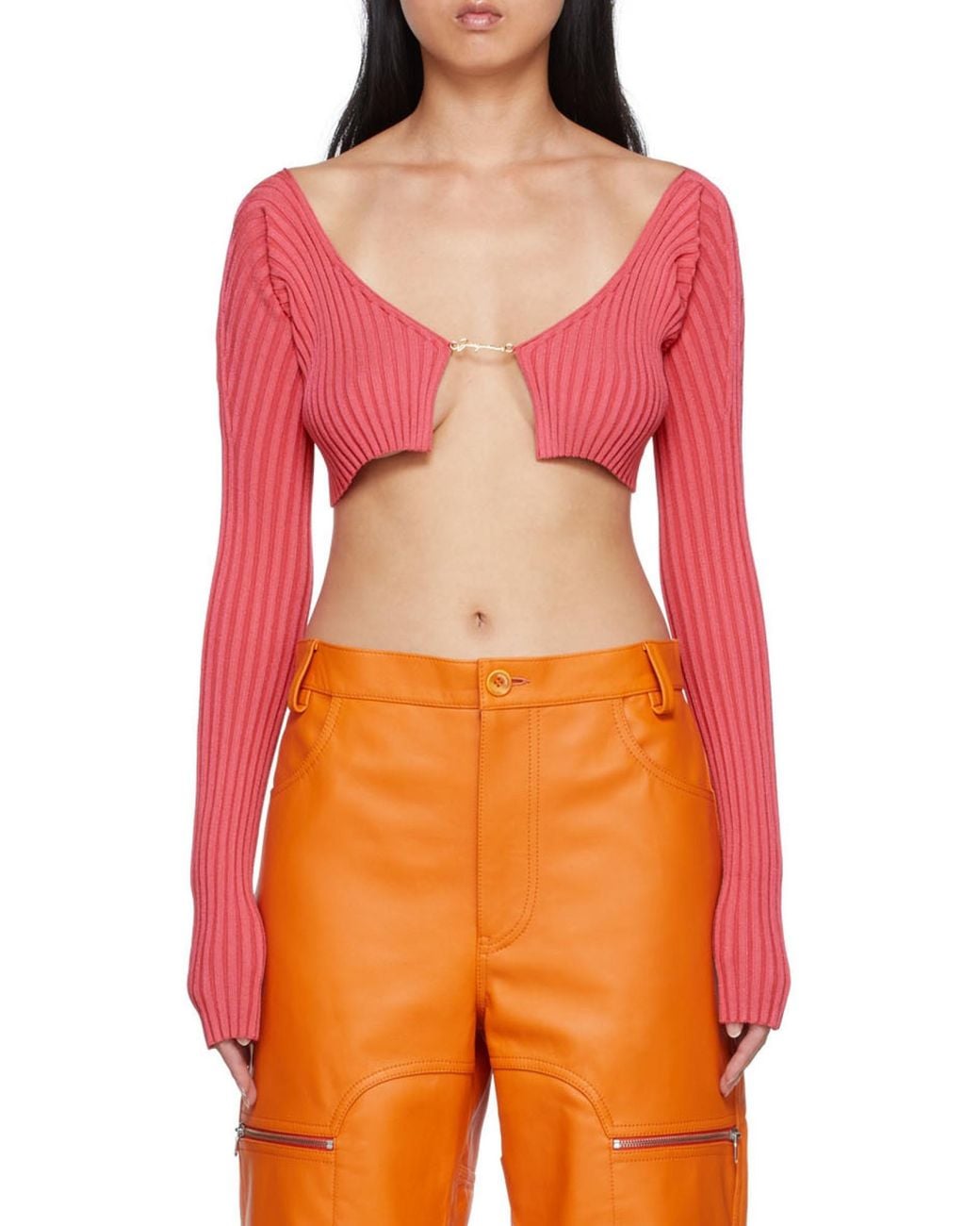 Jacquemus Red Pral Ribbed Cropped Cardigan