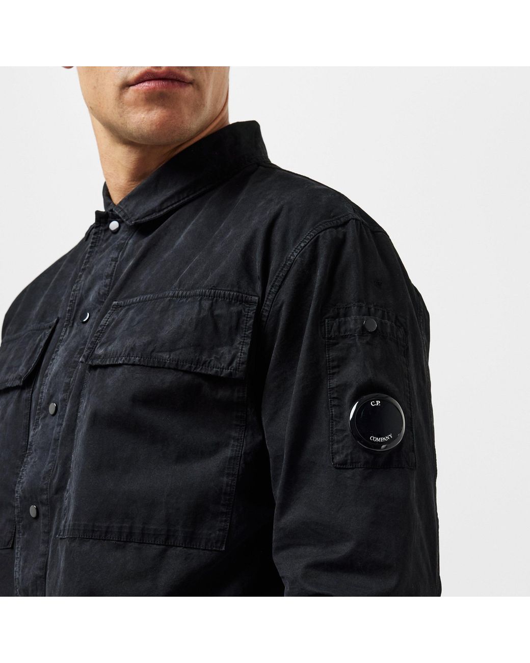 C P Company Black Collared Workwear-Style Shirt Jacket for men
