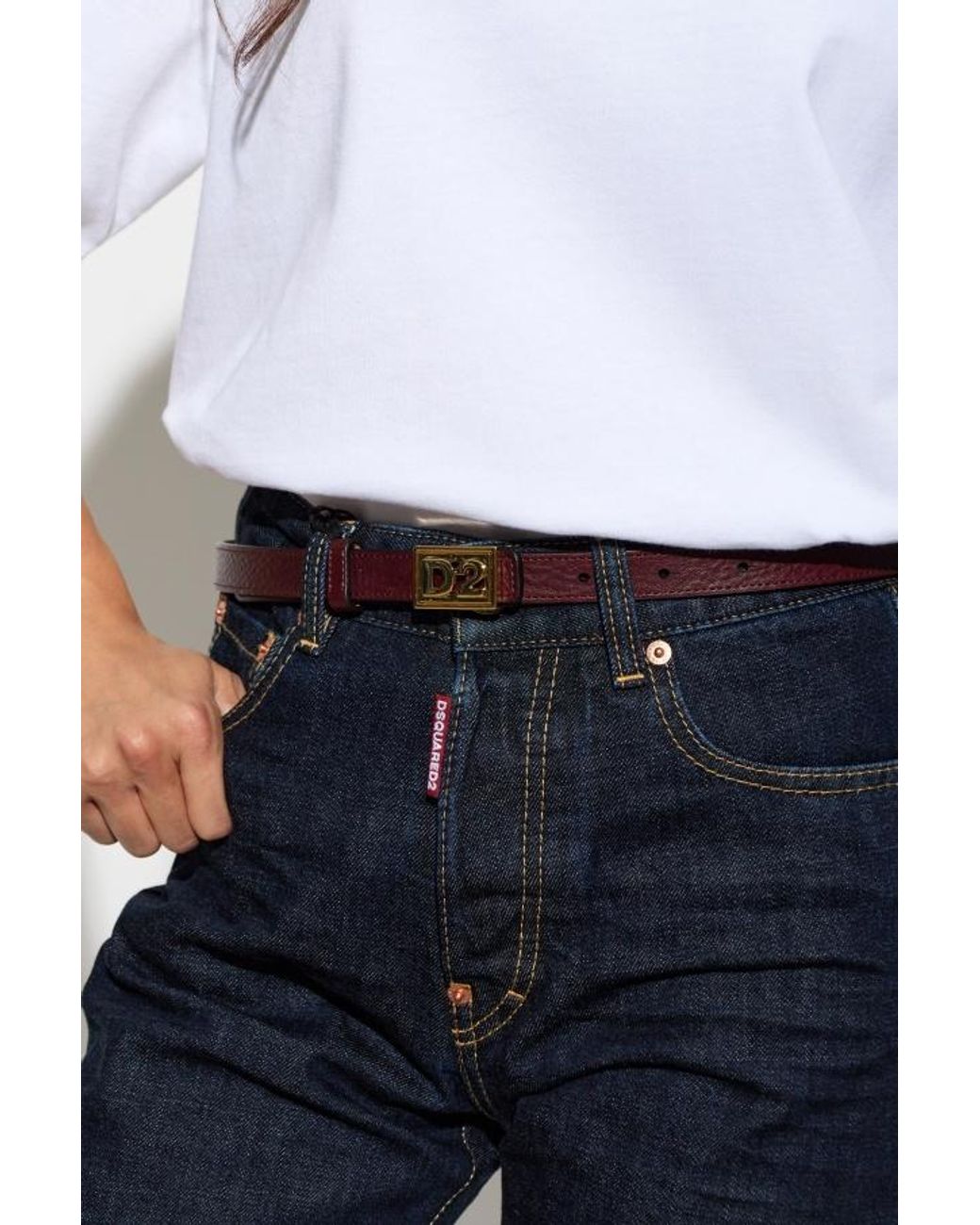 DSquared² White Logo Buckle Leather Belt