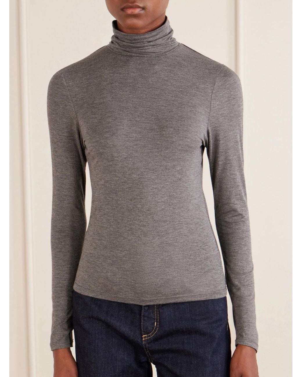 Nili Lotan Gray Stretch-Jersey Turtleneck Top