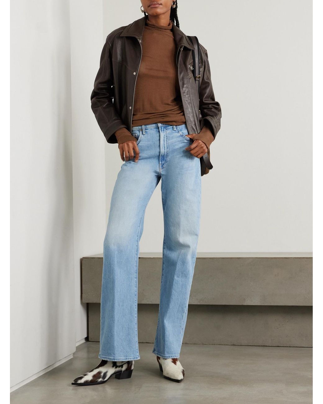 Mother Blue High-Rise Wide-Leg Jeans