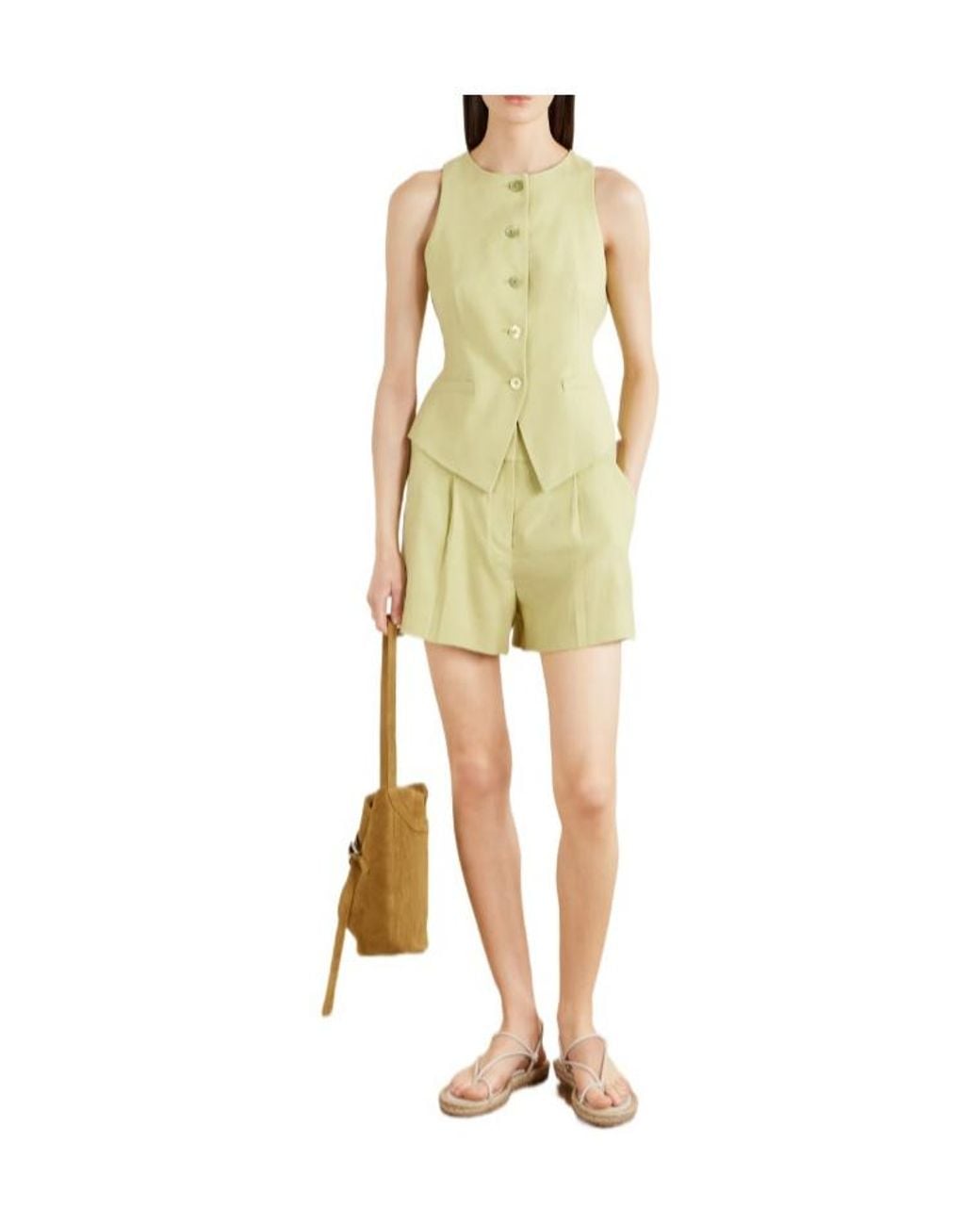 Veronica Beard Yellow Linen-Blend Twill Vest