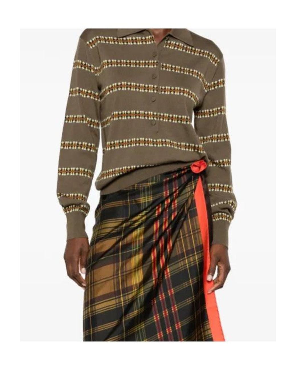 Dries Van Noten Green Striped Knit Polo Shirt