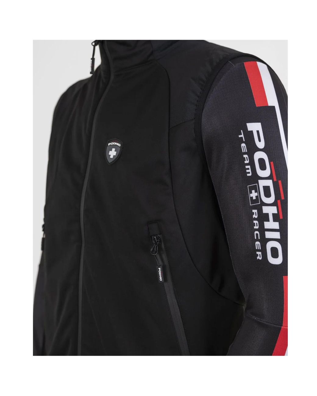 PODHIO Black Logo-Print Zip-Up Gilet for men