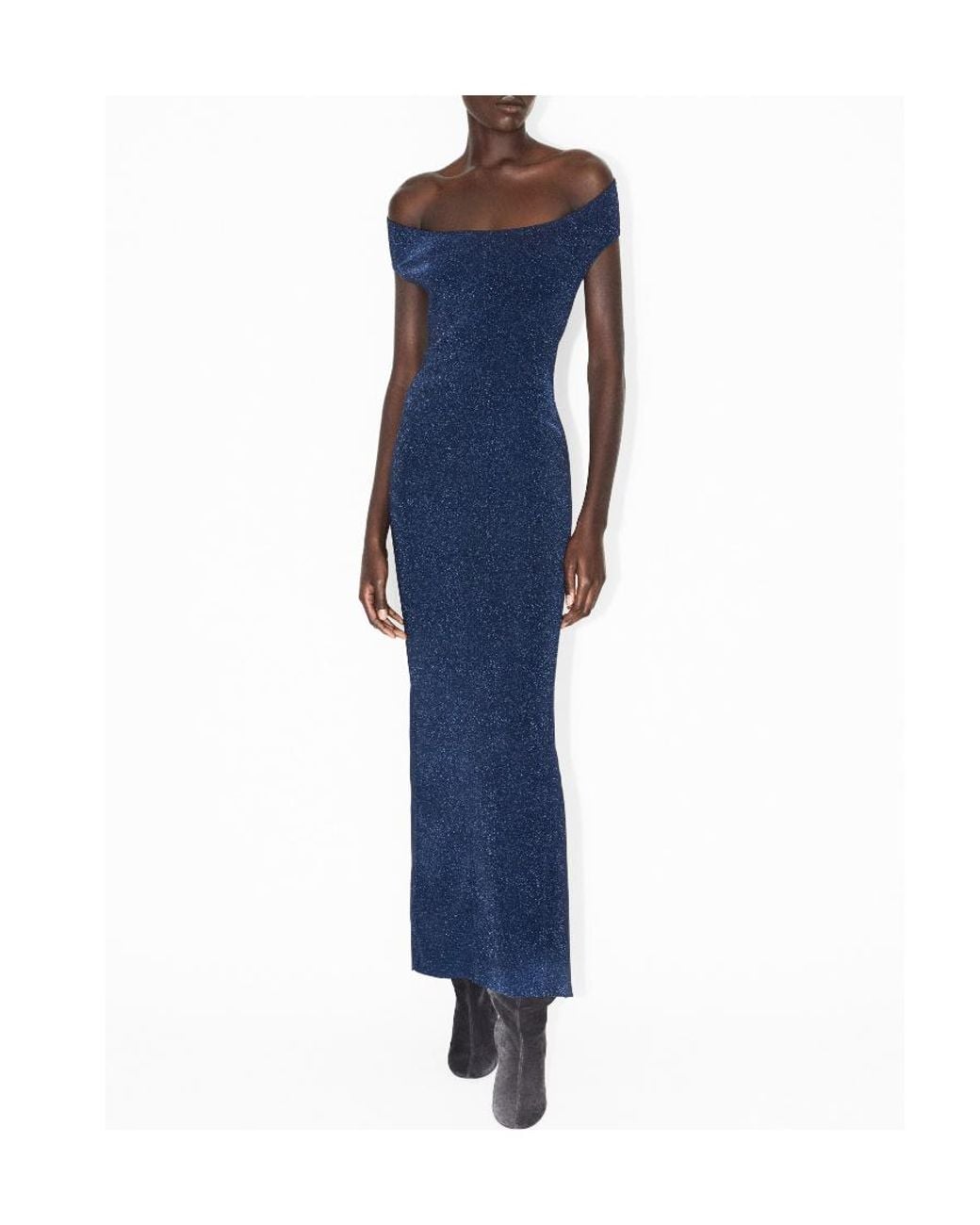 Alaïa Blue Alaïa Off-Shoulder Open Back Maxi Dress