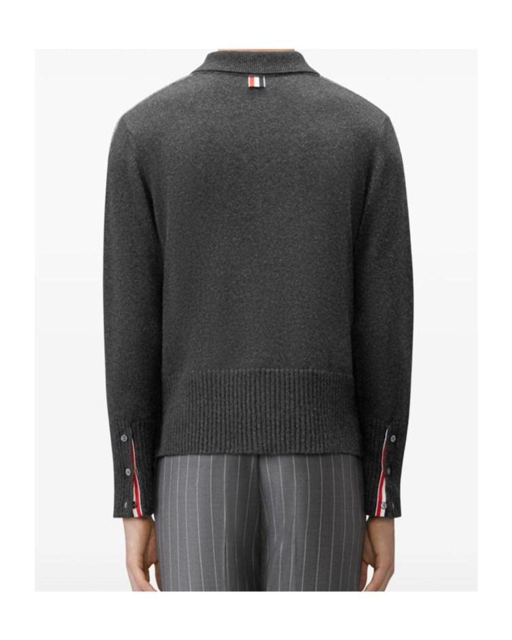 Thom Browne Gray Baby Cable Stitch 4-Bar Long Sleeve Polo Shirt for men