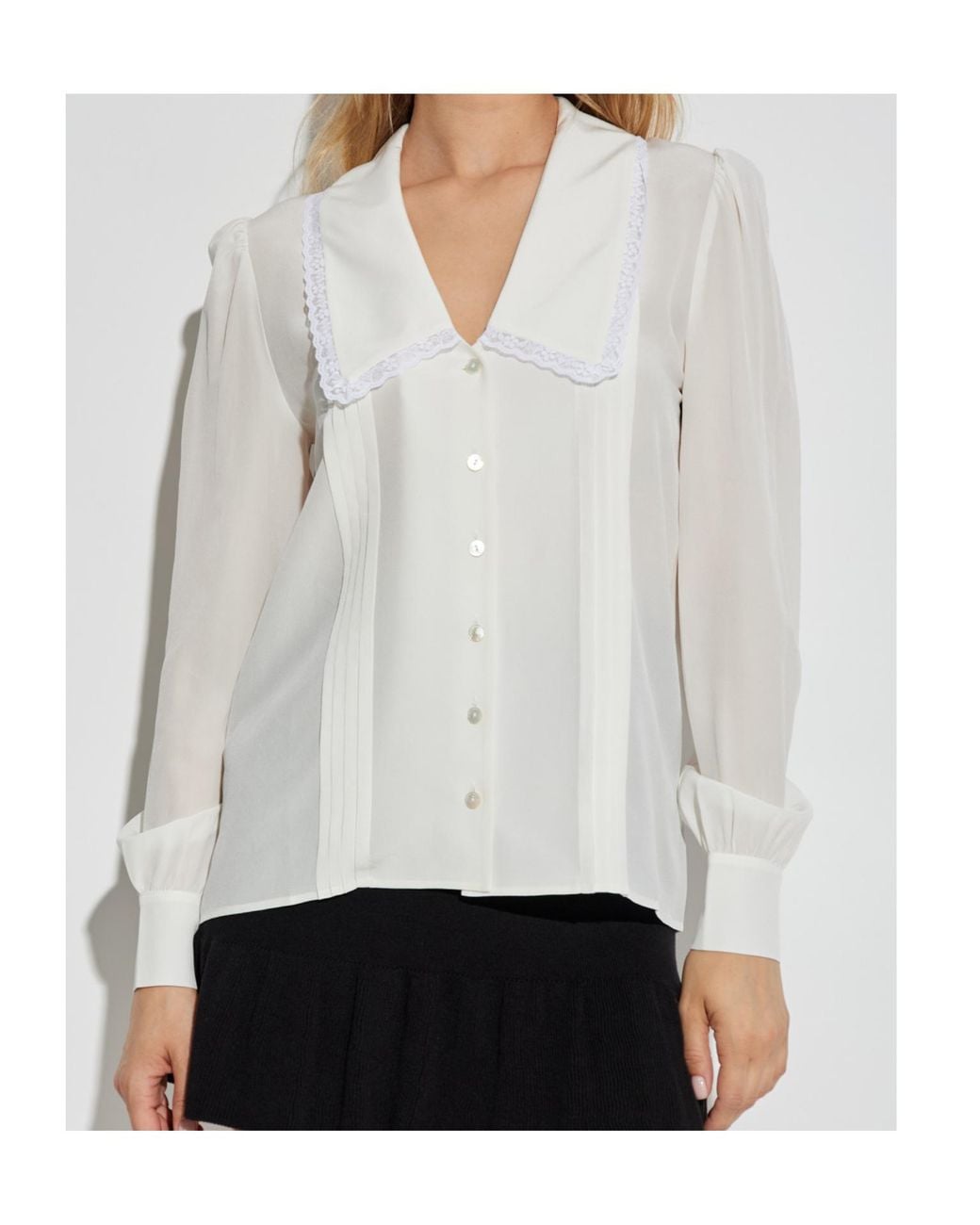 Alessandra Rich White Lace-Trimmed Pleated Blouse