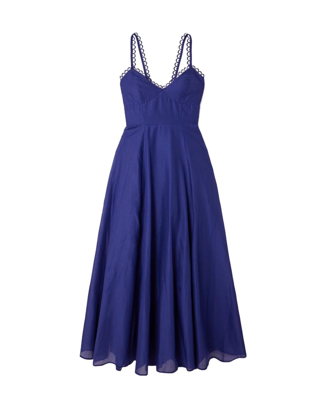 Charo Ruiz Blue Lacetrimmed Cottonblend Voile Midi Dress