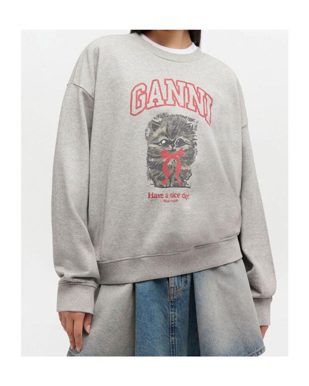 Ganni White Kitty Printed Crewneck Sweatshirt