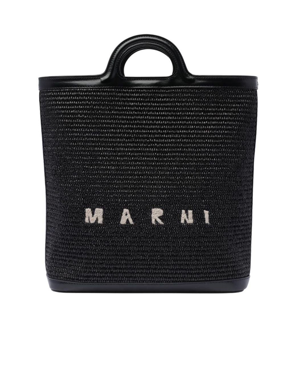 Marni Black Tropicalia Logo Embroidered Raffia Tote Bag