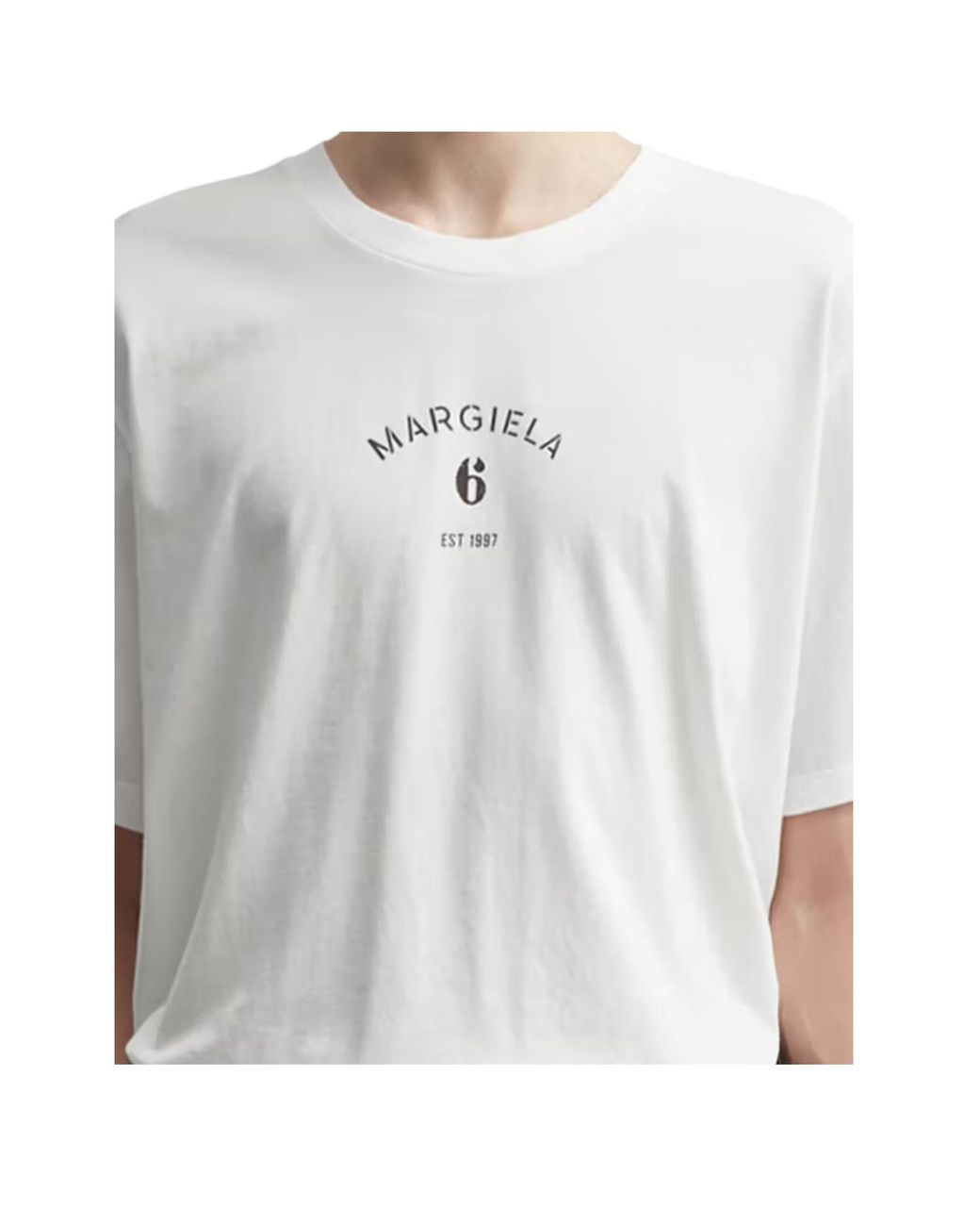 MM6 by Maison Margiela White Logo Printed Crewneck T-Shirt for men