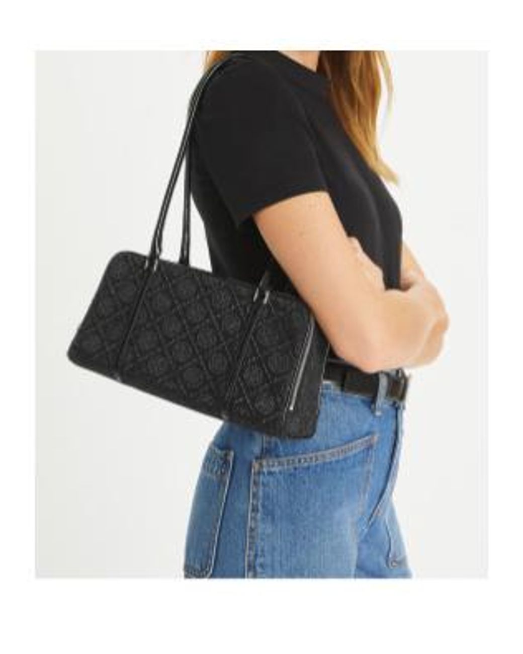 Tory Burch Black Small T Monogram Embellished Satchel Bag