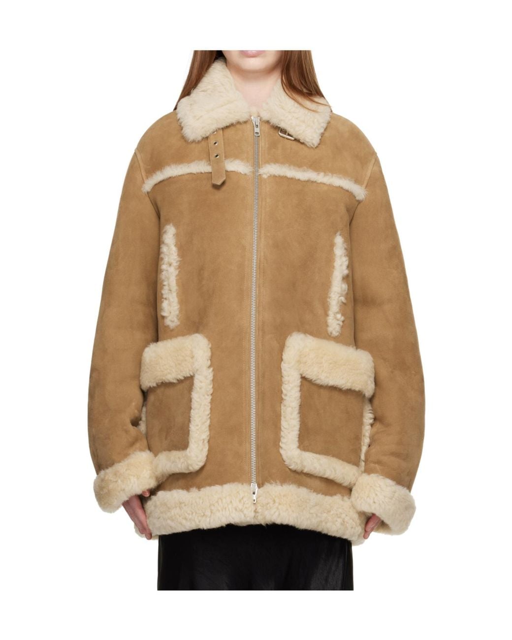 Maison Margiela Natural Shearling Trim Zip Coat