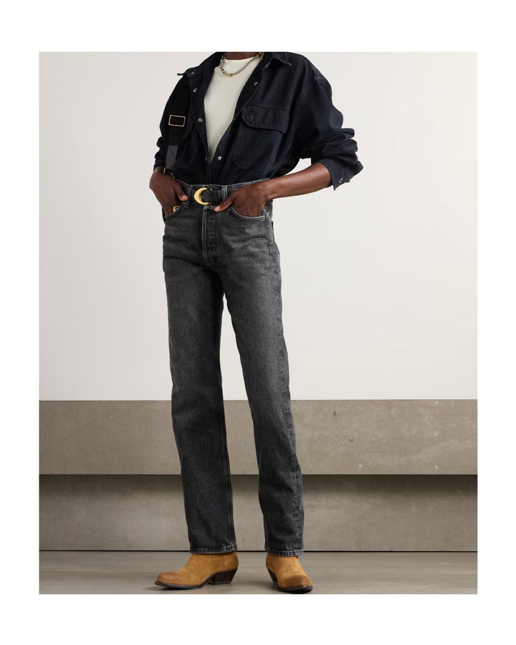 Agolde Gray High Waist Straight Jeans