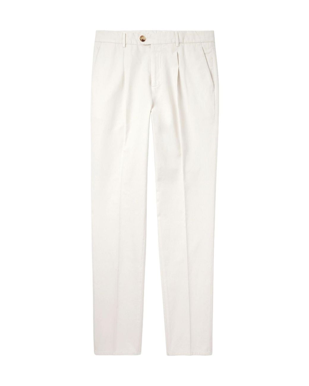Brunello Cucinelli White Pleated Cotton Trousers for men