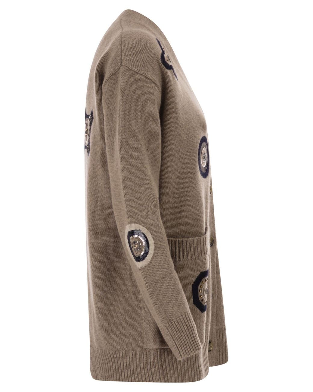 Max Mara Natural Wool-Cashmere Patch Cardigan