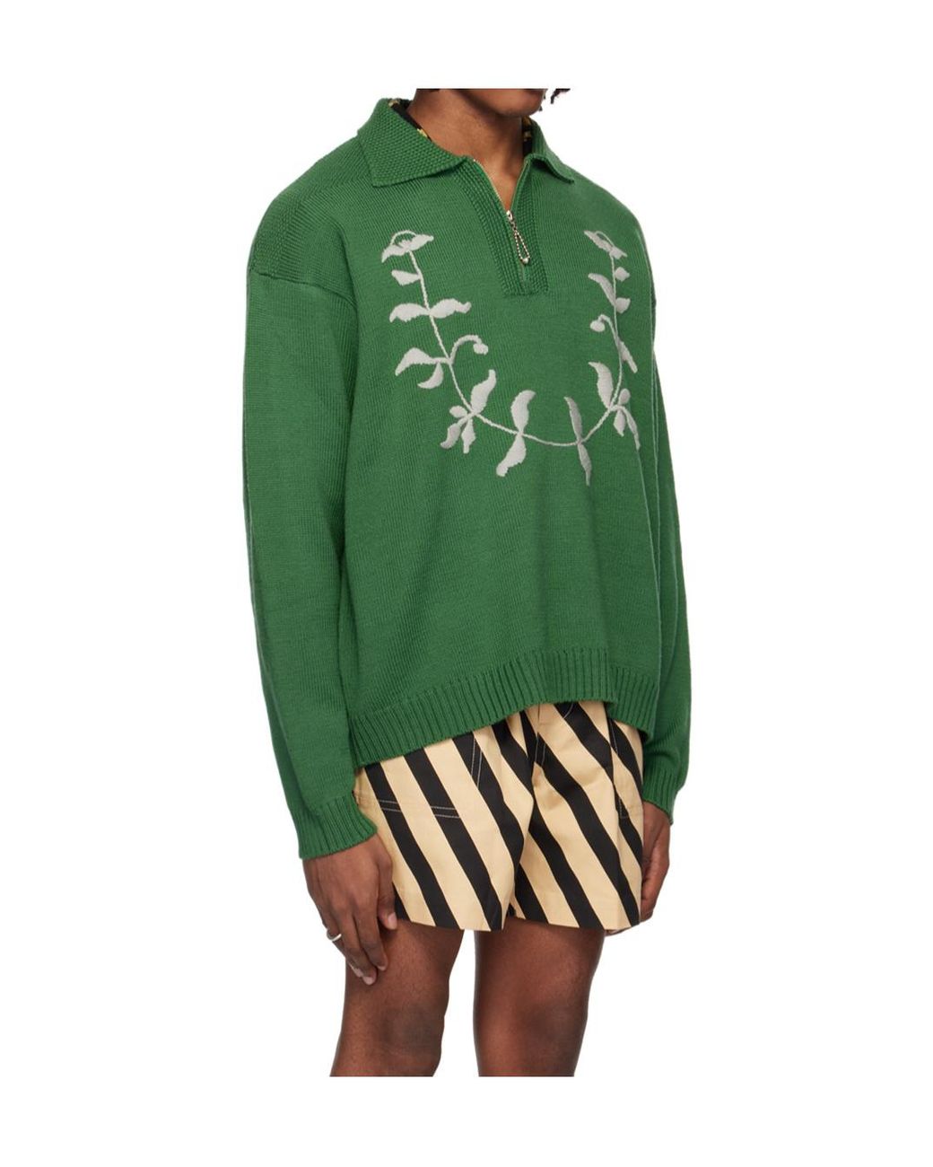 Bode Green Floret Wool Polo Jumper for men