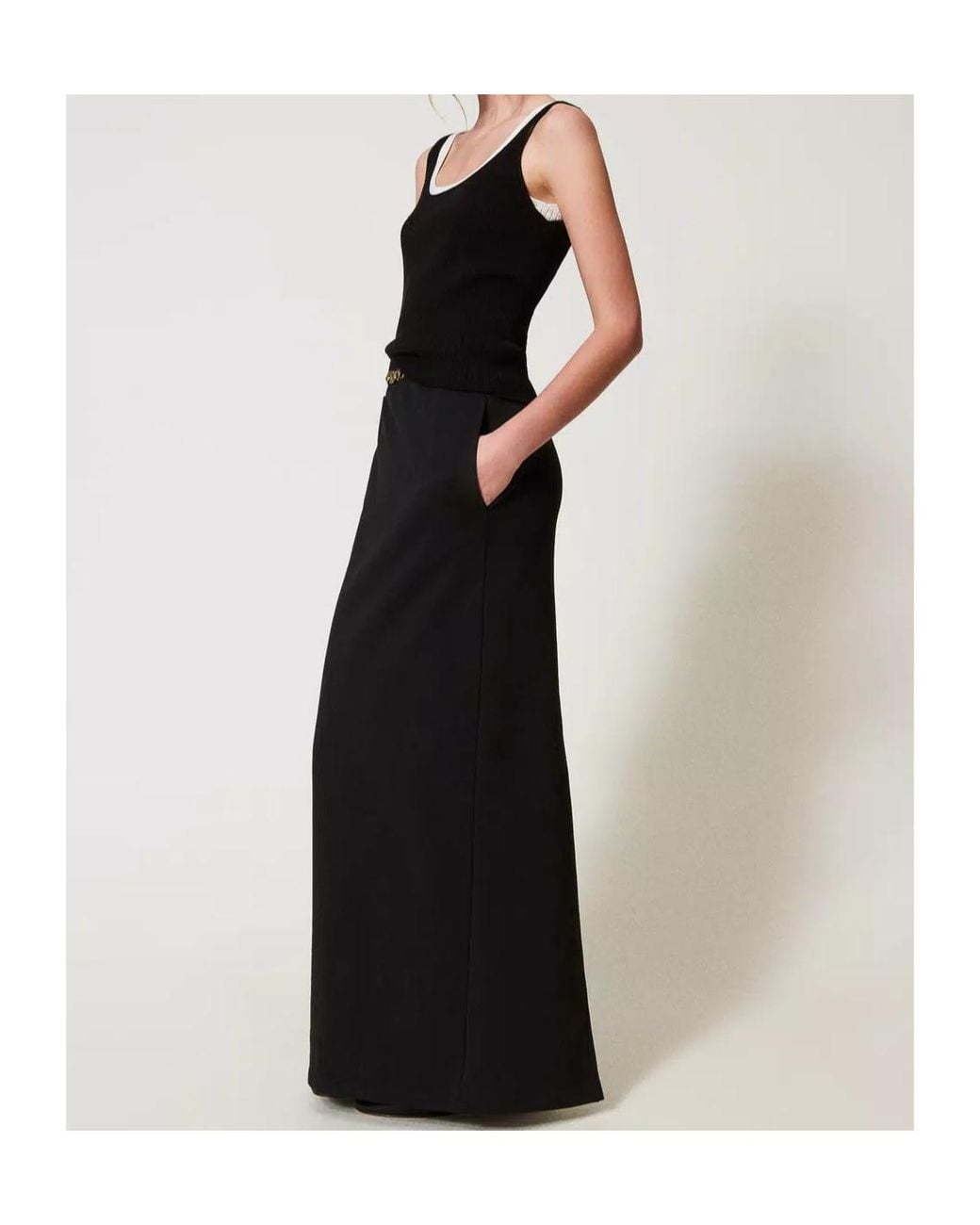 Twinset Black Cotton Maxi Skirt
